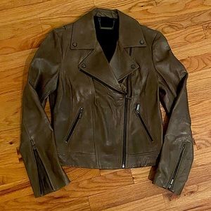 NWOT Leather Moto Biker Jacket in Olive